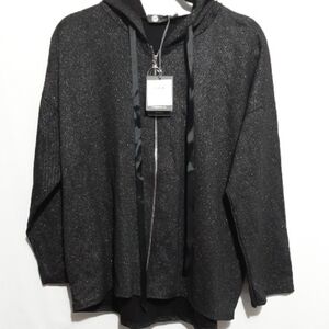 M Made In Italy Black Shimmer Hoodie with Zipper